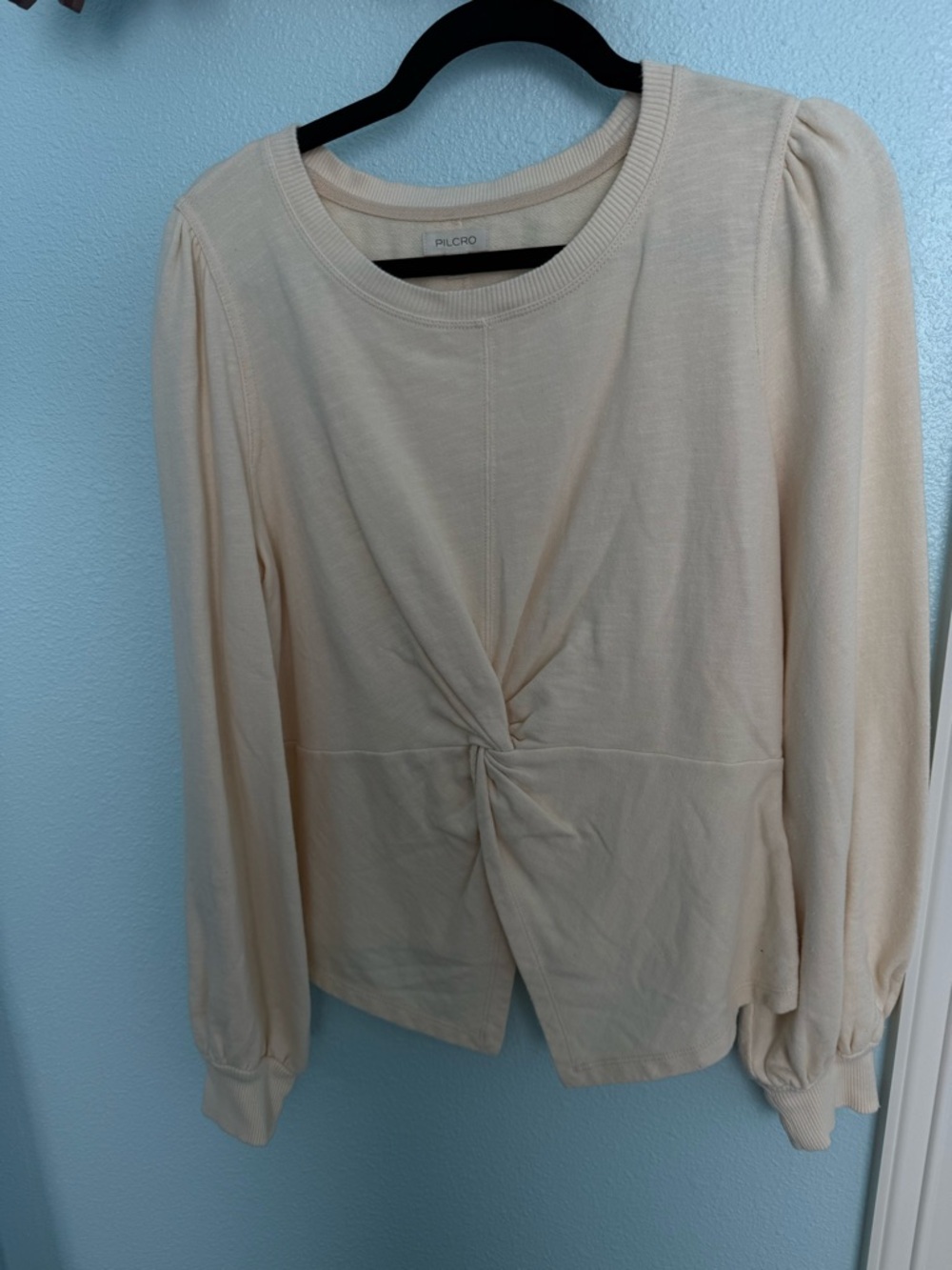 Anthropologie Pilcro Cream Twist-Knot Long Sleeve Tee